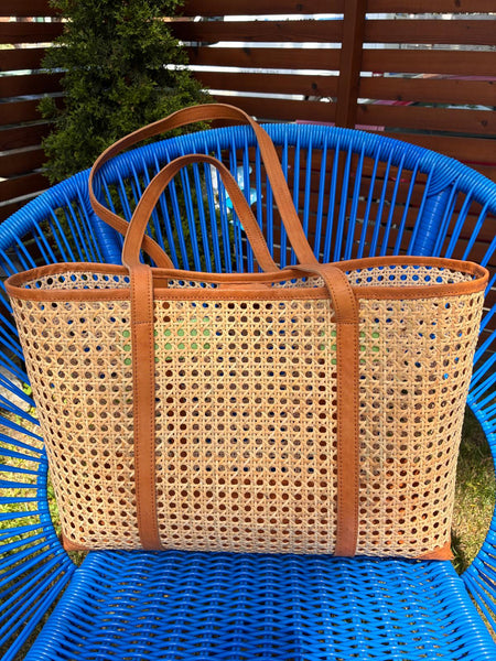 Kaima Rattan with Leather detail Shoulder bag
